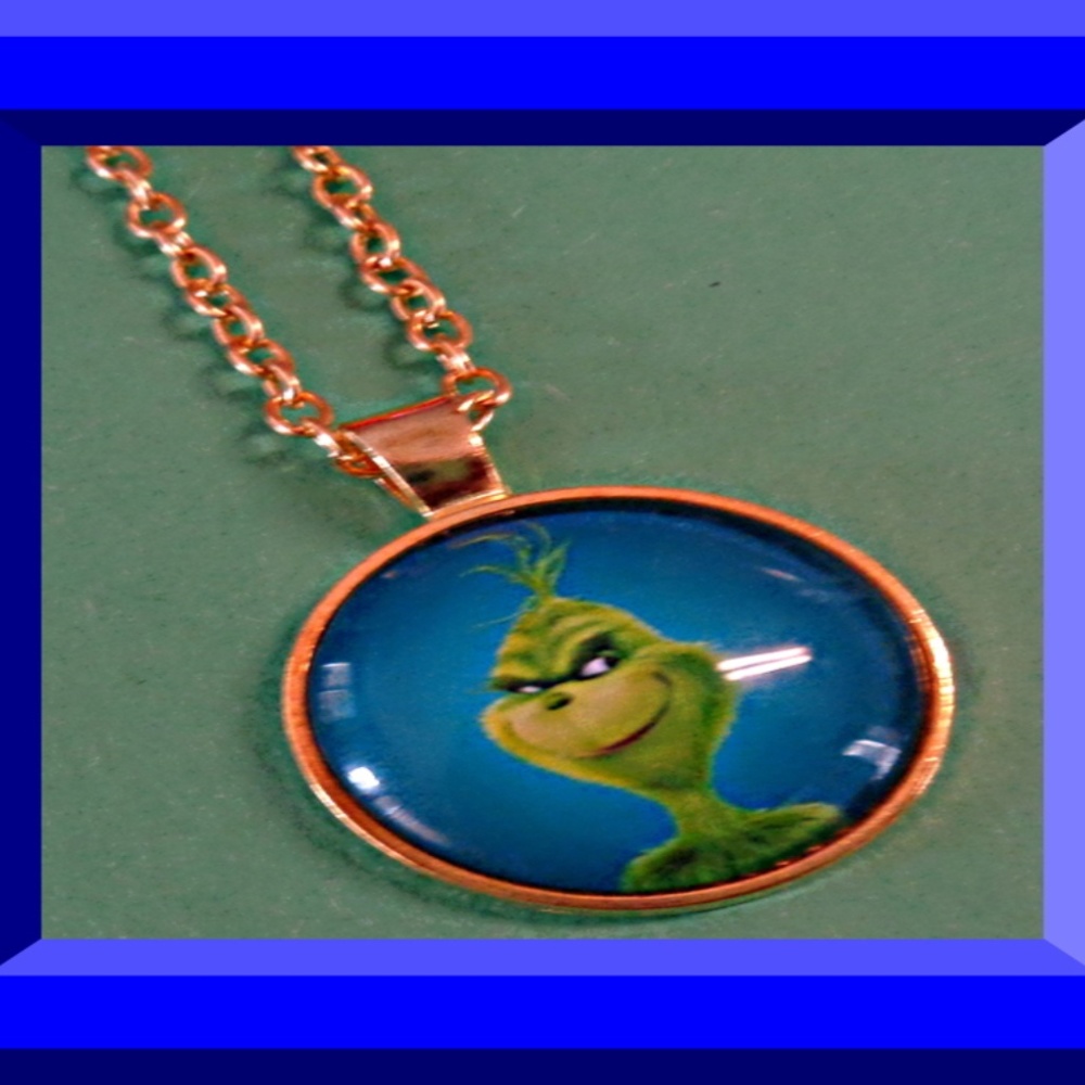 Gold Tone Grinch Inspired Necklace Unisex For Kids